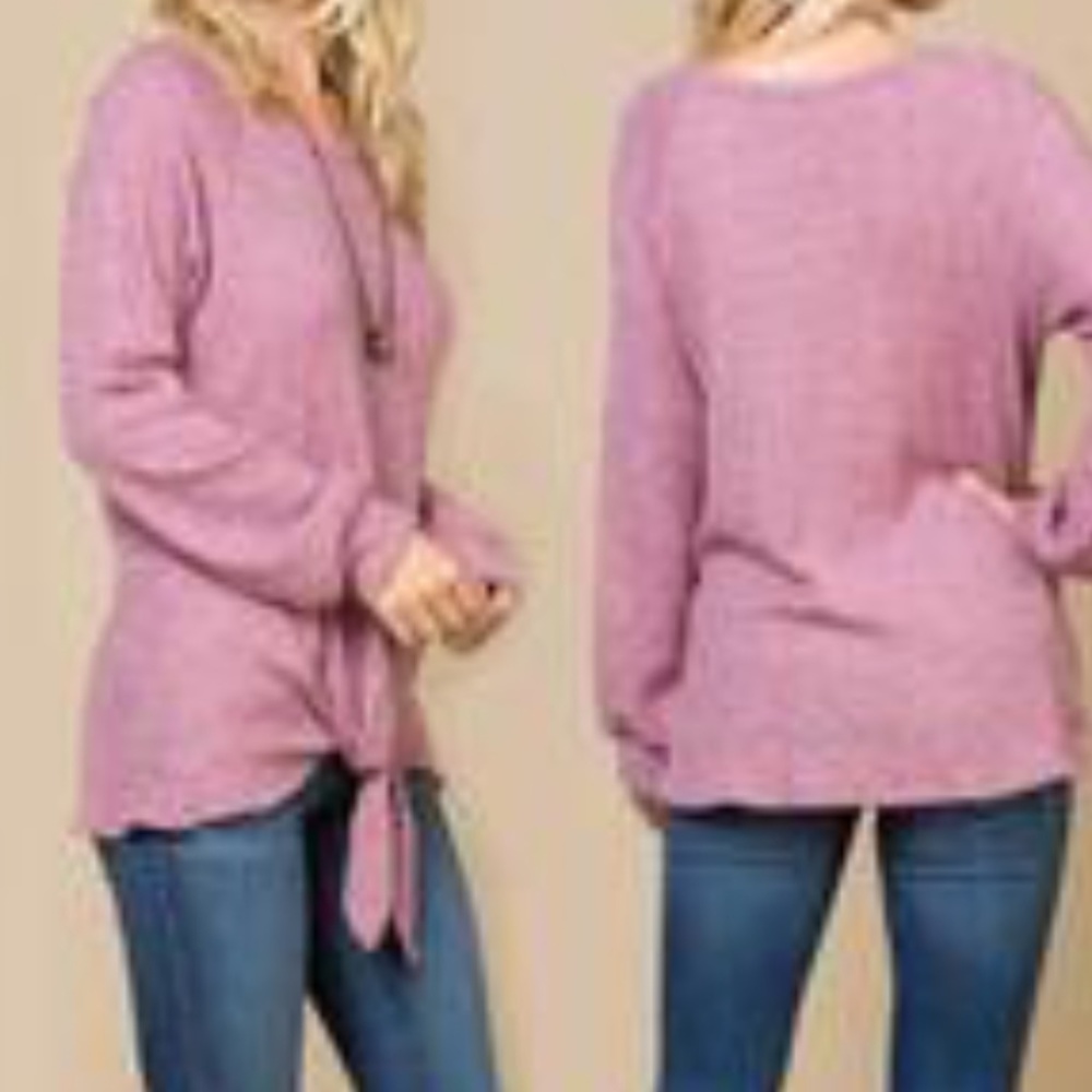 Women's Long Sleeve Sweater Tie Front Top